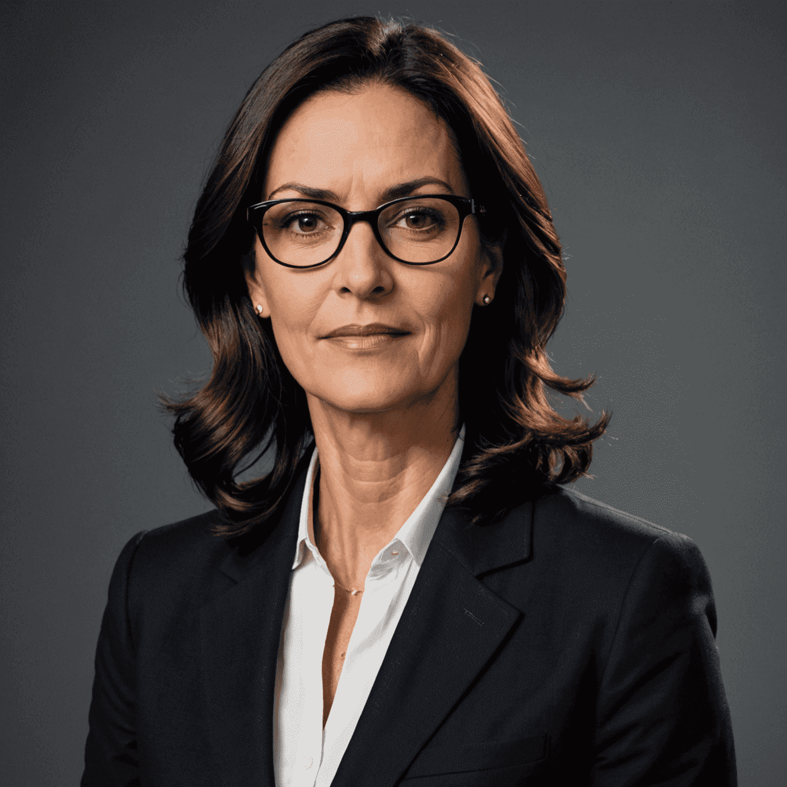 Foto de María González, editora jefe de rtve-news. Mujer de mediana edad con cabello oscuro y gafas, vistiendo un traje formal oscuro.