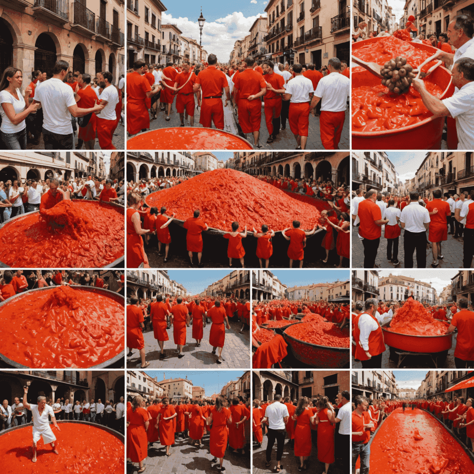 Collage de imágenes de diversos festivales españoles, incluyendo La Tomatina, San Fermín y Feria de Abril