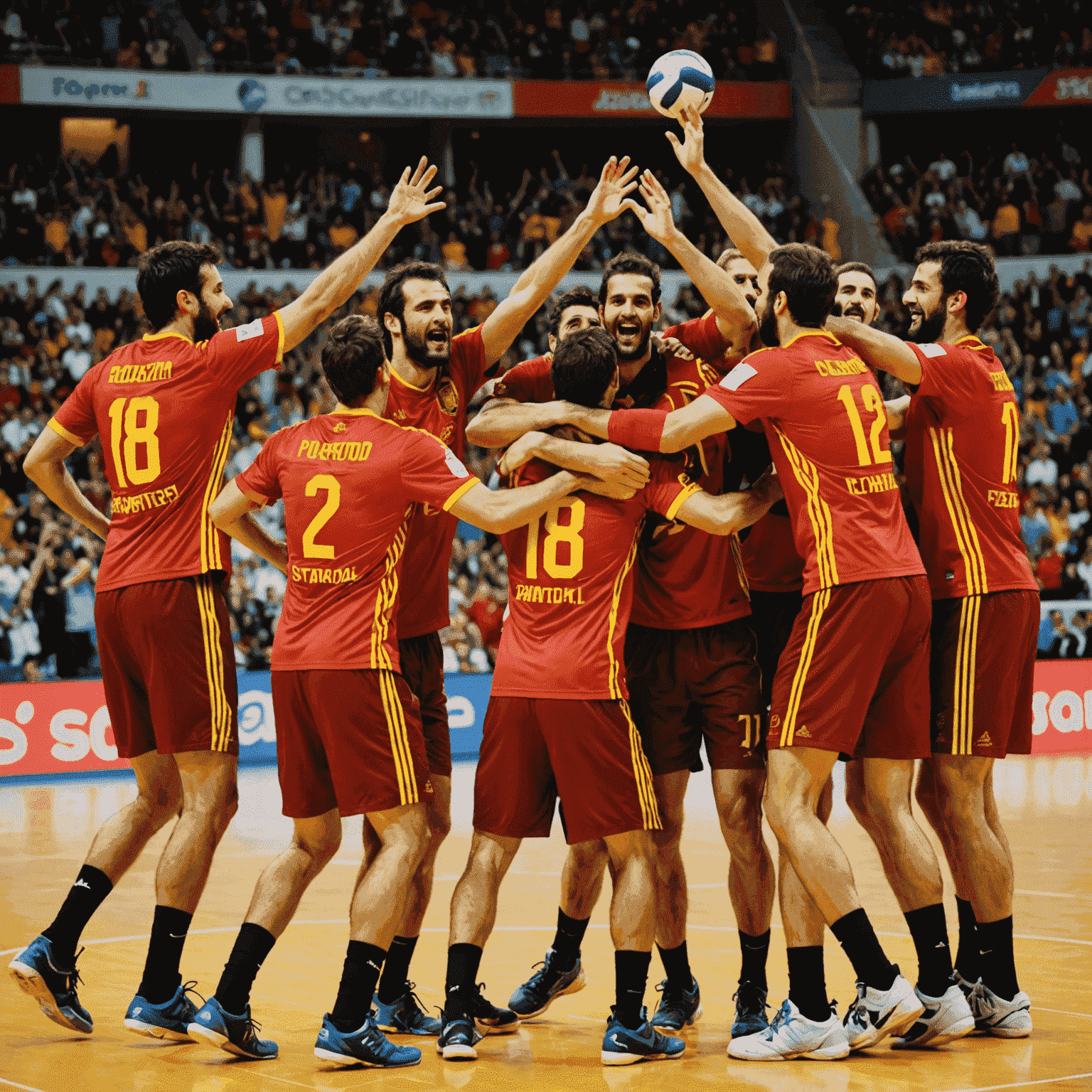 Equipo español de balonmano celebrando una victoria